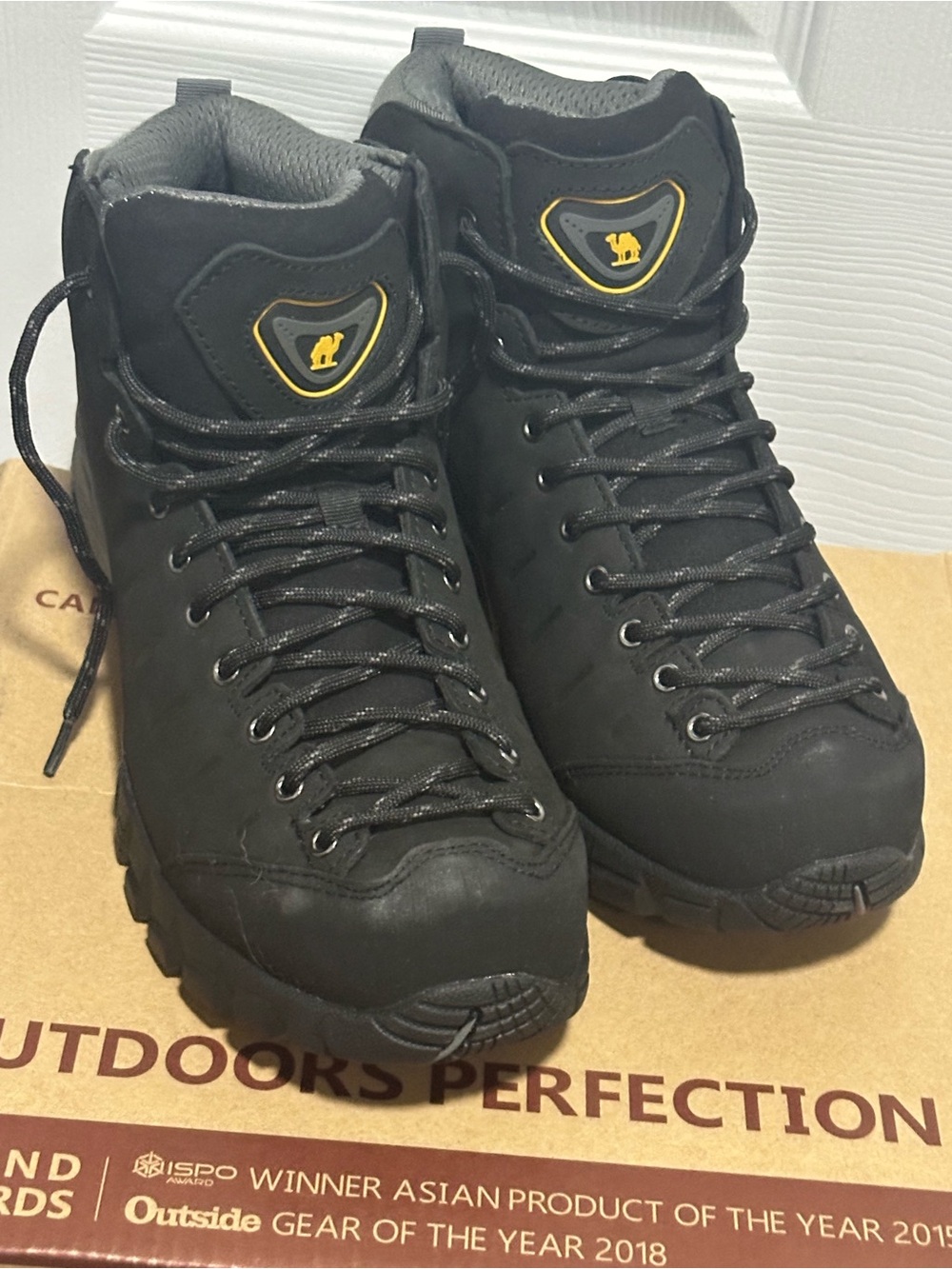 Men's Black Outdoor Hiking Boots with Yellow Accent - Camel Crown
